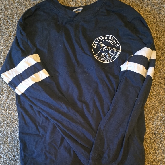 Navy Long Sleeve Shirt with White Stripes - Picture 1 of 2